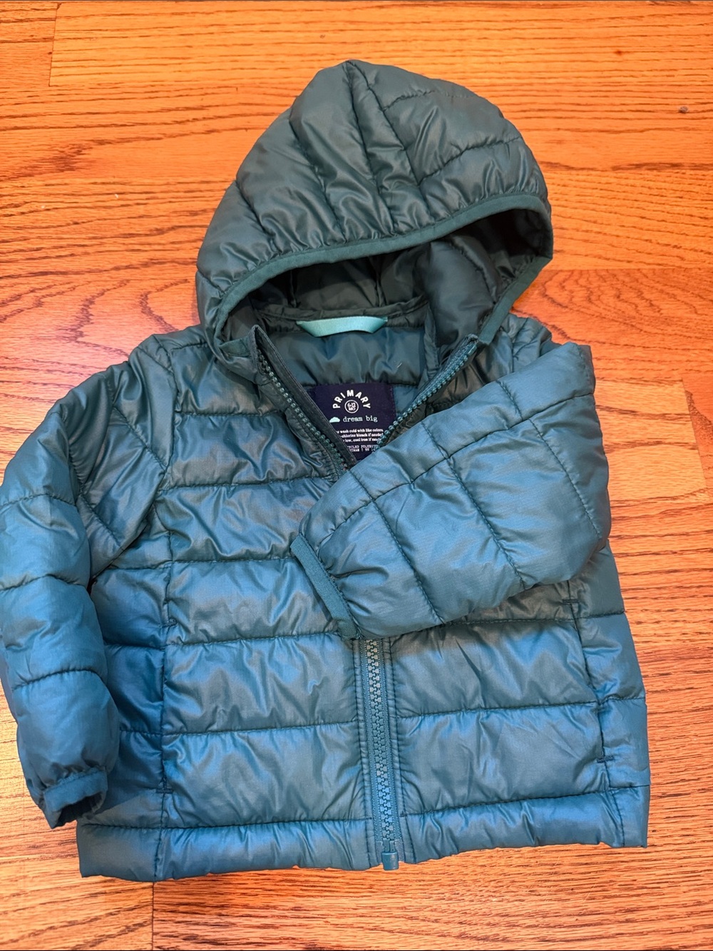Primary Teal Hooded Puffer Jacket for Kids